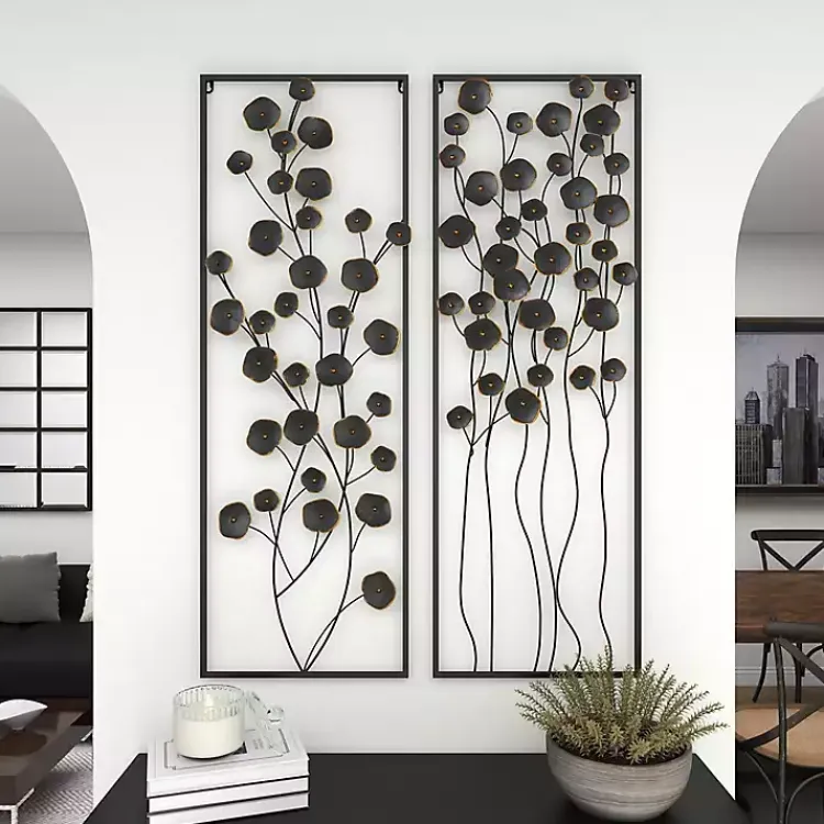 Kirklands Home Metal Floral Wall Plaques, Set of 2 Black Hot
