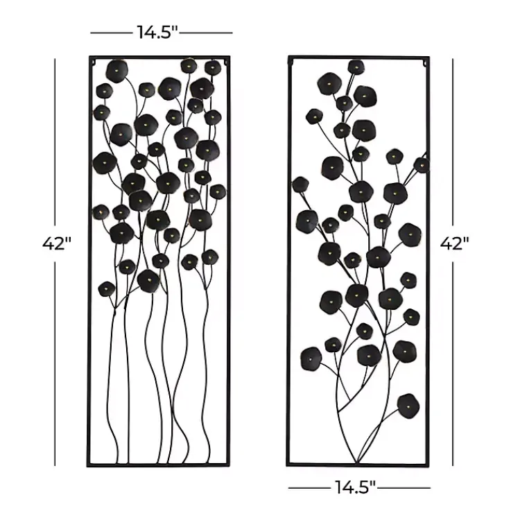 Kirklands Home Metal Floral Wall Plaques, Set of 2 Black Hot