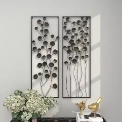 Kirklands Home Metal Floral Wall Plaques, Set of 2 Black Hot