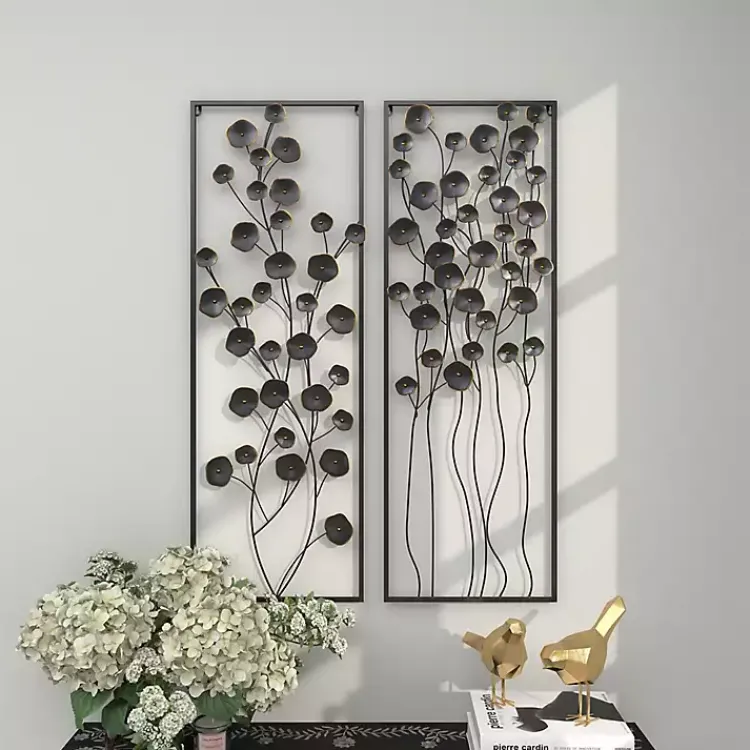 Kirklands Home Metal Floral Wall Plaques, Set of 2 Black Hot