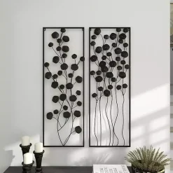 Kirklands Home Metal Floral Wall Plaques, Set of 2 Black Hot