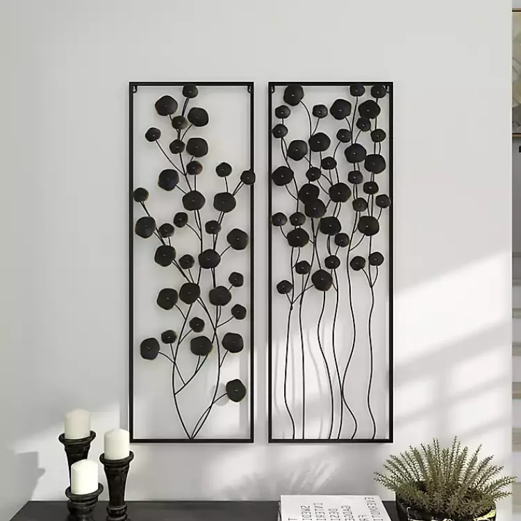 Kirklands Home Metal Floral Wall Plaques, Set of 2 Black Hot