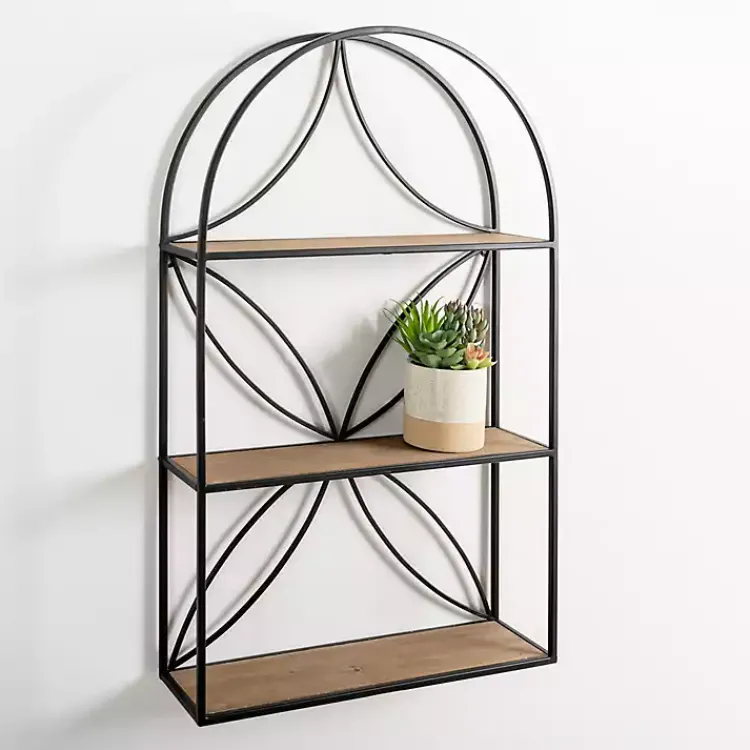 Kirklands Home Black Metal Flower Frame 3-Tier Wall Shelf Hot