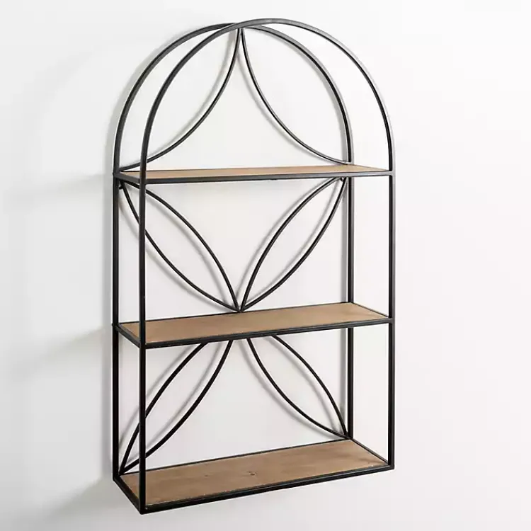 Kirklands Home Black Metal Flower Frame 3-Tier Wall Shelf Hot