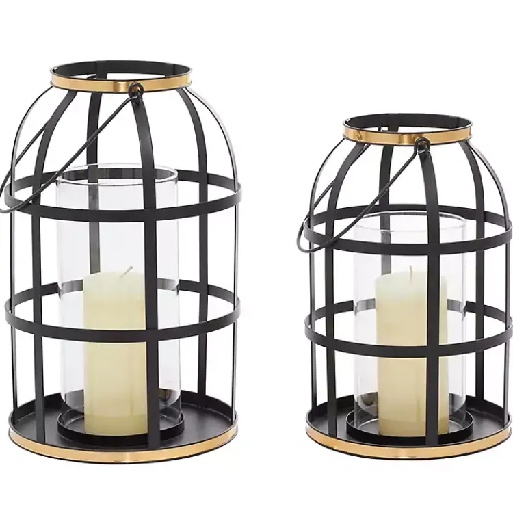 Lanterns>Kirklands Home Metal Frame Lanterns, Set of 2 Black