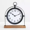 Decorative Accents>Kirklands Home Black Metal Frame with Wood Base Tabletop Clock