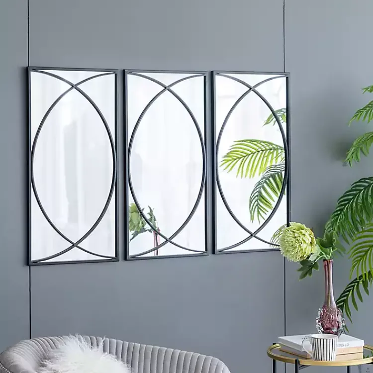 Kirklands Home Black Metal Geometric Wall Mirrors, Set of 3 Outlet