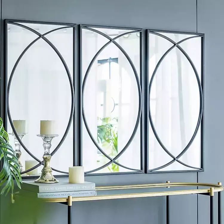 Kirklands Home Black Metal Geometric Wall Mirrors, Set of 3 Outlet