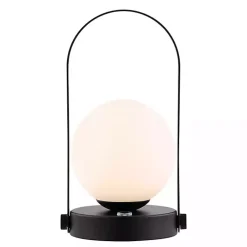 Kirklands Home Black Metal Glass Globe Cordless Table Lamp White