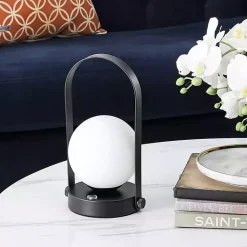 Kirklands Home Black Metal Glass Globe Cordless Table Lamp White