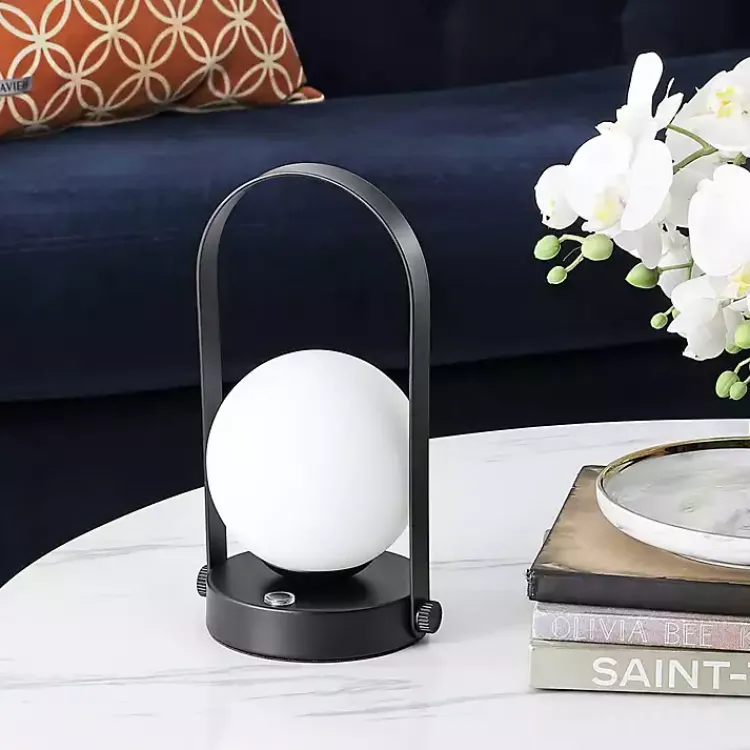 Kirklands Home Black Metal Glass Globe Cordless Table Lamp White