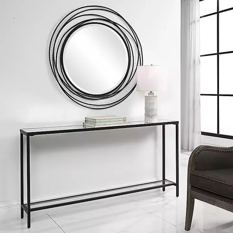 Kirklands Home Metal Glass Top Console Table Black New