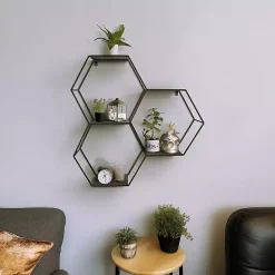 Kirklands Home Black Metal Hexagon Wall Shelf New