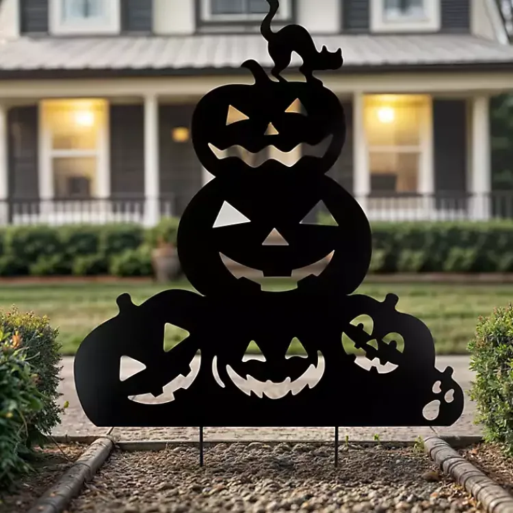 Halloween>Kirklands Home Metal Jack O Lantern Halloween Yard Stake Black
