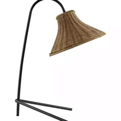 Kirklands Home Black Metal Jeri Table Lamp with Rat Shade Tan Clearance