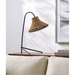 Kirklands Home Black Metal Jeri Table Lamp with Rat Shade Tan Clearance