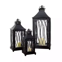 Lanterns>Kirklands Home Metal Lanterns with Top Handles, Set of 3 Black