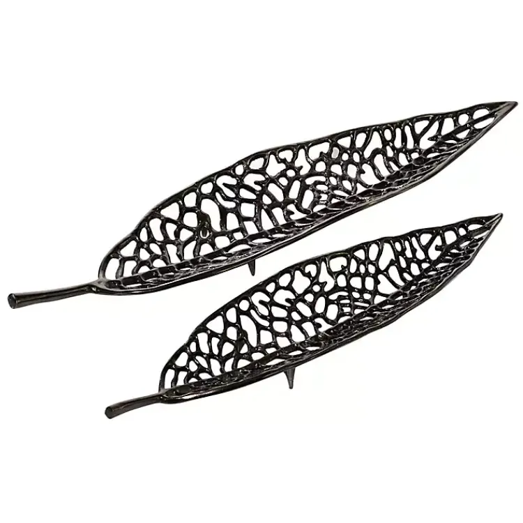 Decorative Trays>Kirklands Home Metal Leaf Trays, Set of 2 Black