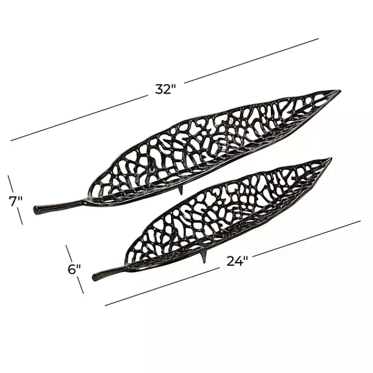 Decorative Trays>Kirklands Home Metal Leaf Trays, Set of 2 Black