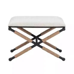 Kirklands Home Black Metal Legs Bench with Rope Detail White Outlet