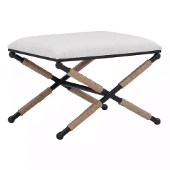 Kirklands Home Black Metal Legs Bench with Rope Detail White Outlet
