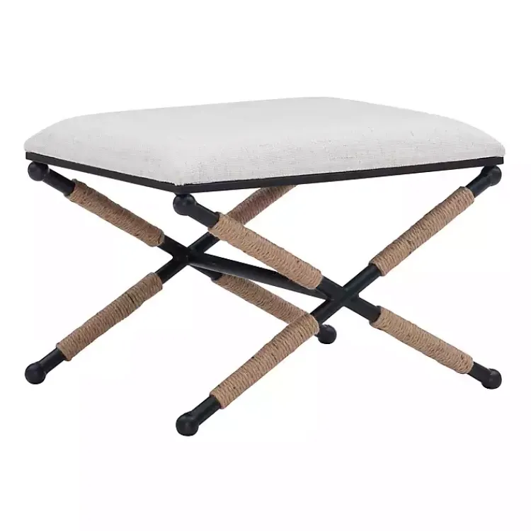 Kirklands Home Black Metal Legs Bench with Rope Detail White Outlet