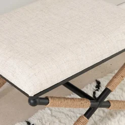 Kirklands Home Black Metal Legs Bench with Rope Detail White Outlet