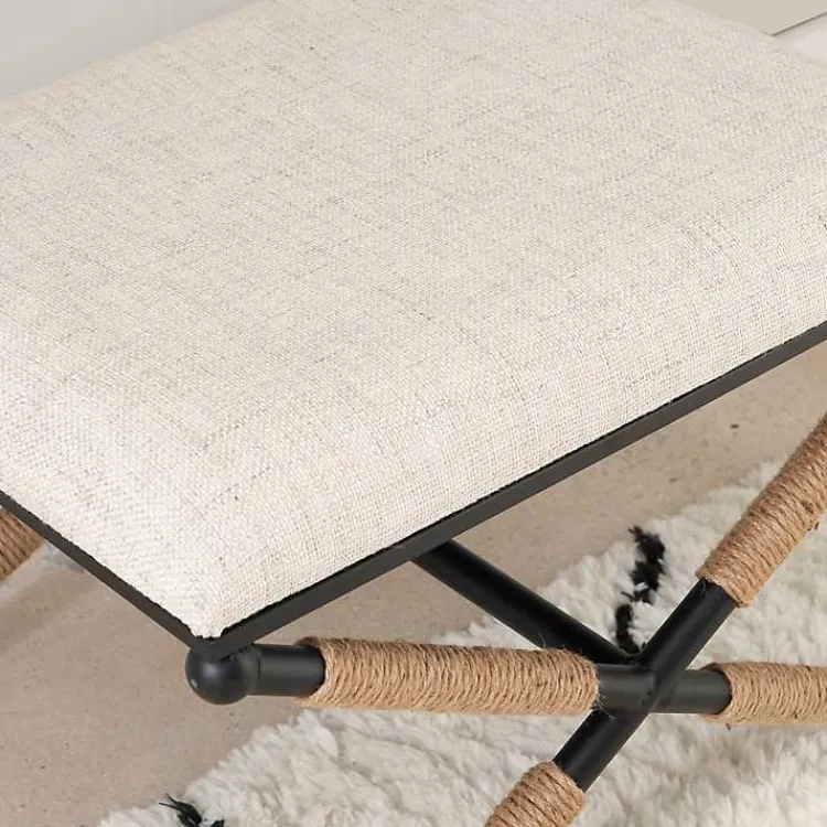 Kirklands Home Black Metal Legs Bench with Rope Detail White Outlet