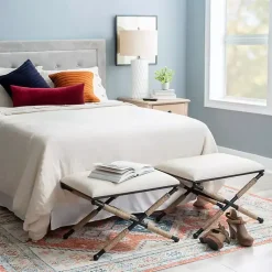 Kirklands Home Black Metal Legs Bench with Rope Detail White Outlet