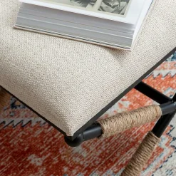 Kirklands Home Black Metal Legs Bench with Rope Detail White Outlet