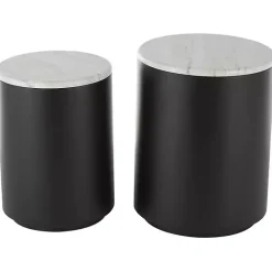 Kirklands Home Black Metal Marble Nesting Accent Tables, Set of 2 White Outlet