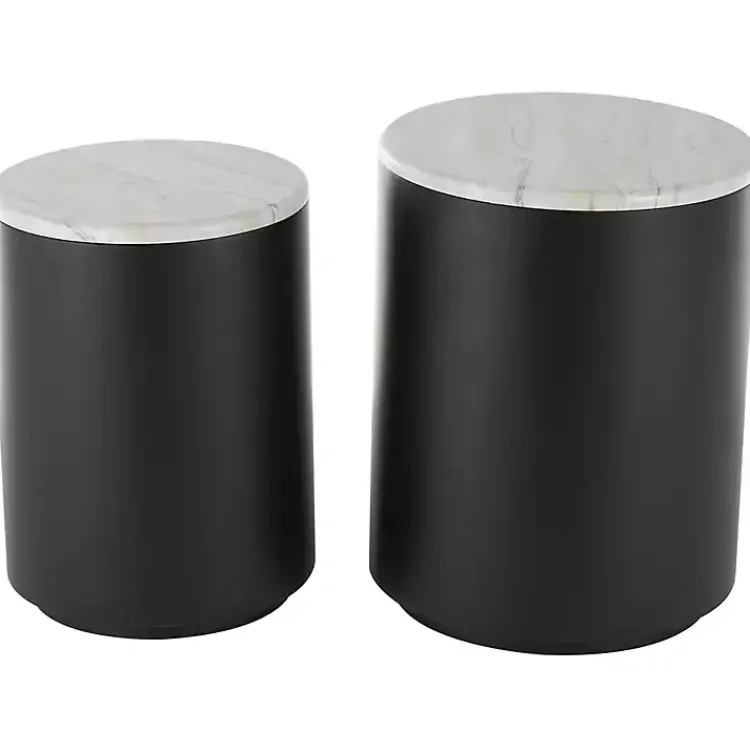 Kirklands Home Black Metal Marble Nesting Accent Tables, Set of 2 White Outlet