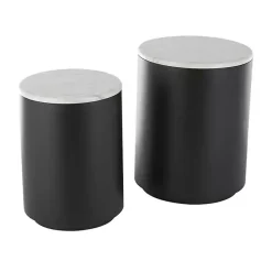 Kirklands Home Black Metal Marble Nesting Accent Tables, Set of 2 White Outlet