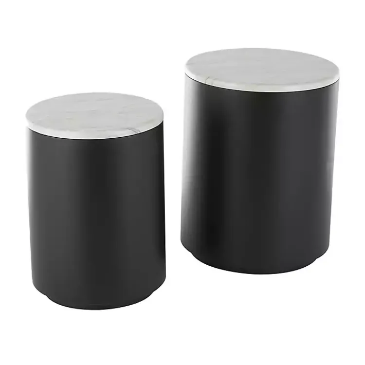Kirklands Home Black Metal Marble Nesting Accent Tables, Set of 2 White Outlet