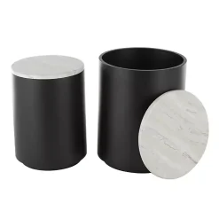 Kirklands Home Black Metal Marble Nesting Accent Tables, Set of 2 White Outlet