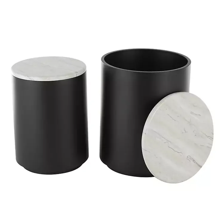 Kirklands Home Black Metal Marble Nesting Accent Tables, Set of 2 White Outlet