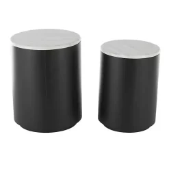 Kirklands Home Black Metal Marble Nesting Accent Tables, Set of 2 White Outlet