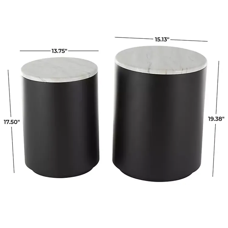 Kirklands Home Black Metal Marble Nesting Accent Tables, Set of 2 White Outlet