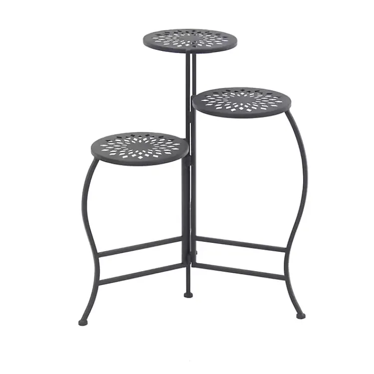 Kirklands Home Metal Medallion 3-Tier Folding Plant Stand Black Hot