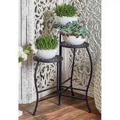 Kirklands Home Metal Medallion 3-Tier Folding Plant Stand Black Hot