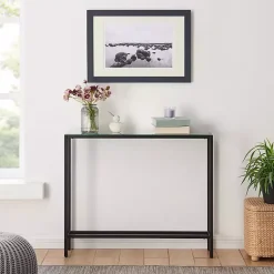 Kirklands Home Metal Mirrored Top Slim Console Table Black Discount