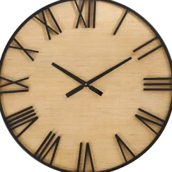 Kirklands Home Black Metal Natural Wood Wall Clock Clearance