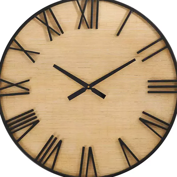 Kirklands Home Black Metal Natural Wood Wall Clock Clearance