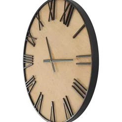Kirklands Home Black Metal Natural Wood Wall Clock Clearance