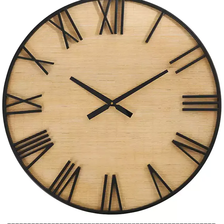 Kirklands Home Black Metal Natural Wood Wall Clock Clearance