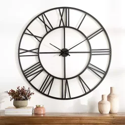 Kirklands Home Black Metal Open Face Aiden Wall Clock Outlet