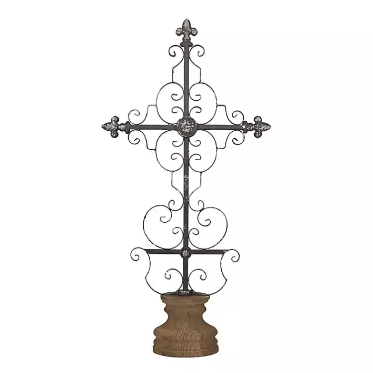 Statues & Figurines>Kirklands Home Metal Ornate Cross Tabletop Sculpture Black