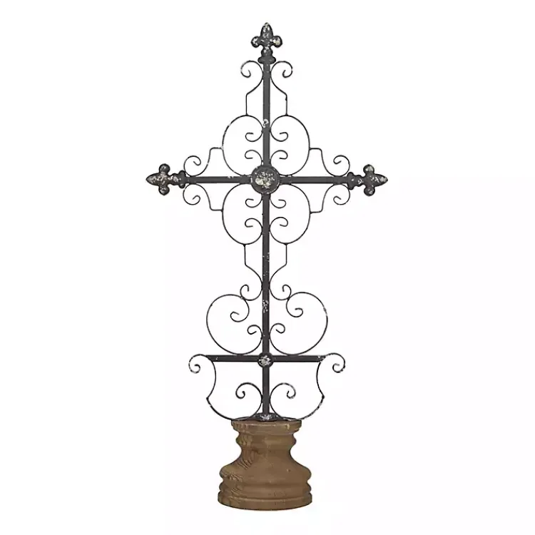 Statues & Figurines>Kirklands Home Metal Ornate Cross Tabletop Sculpture Black