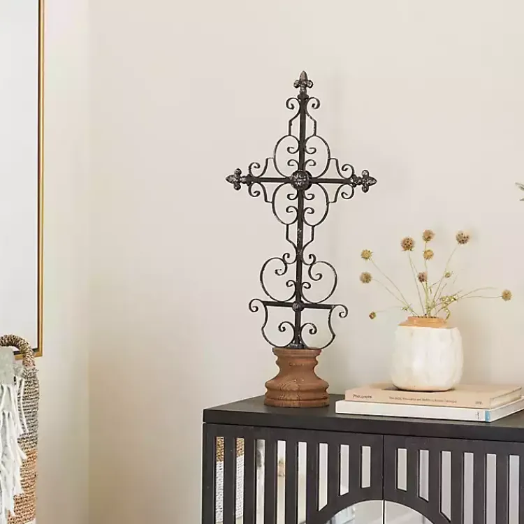 Statues & Figurines>Kirklands Home Metal Ornate Cross Tabletop Sculpture Black
