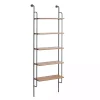 Kirklands Home Black Metal Pipe Frame Brown Wood Wall Shelf